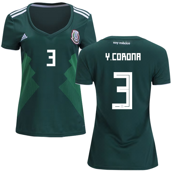 Women's Mexico #3 Y.Corona Home Soccer Country Jersey - Click Image to Close